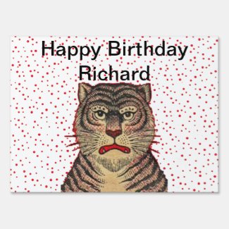 Happy Birthday Fierce Striped Tiger Red Dots Yard Sign