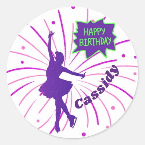 Happy Birthday Figure Skating Personalized  Classic Round Sticker