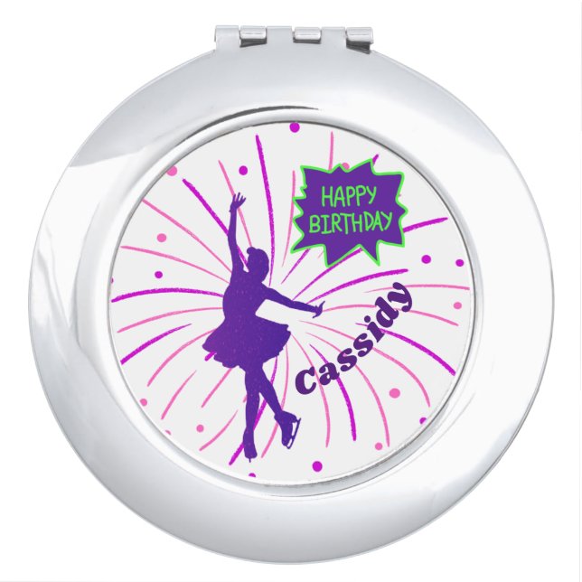 Happy Birthday Figure Skating Personalized  Compact Mirror (Front)