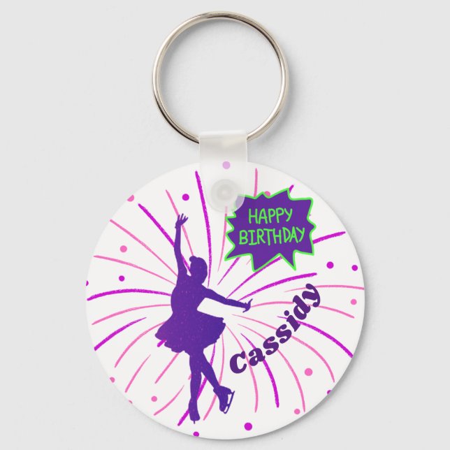 Happy Birthday Figure Skating Personalized Keychain (Front)