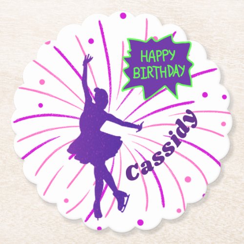 Happy Birthday Figure Skating Personalized  Paper Coaster