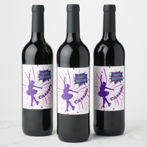 Happy Birthday Figure Skating Personalized  Wine Label