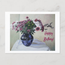 Happy Birthday fine art vintage pink flowers Card
