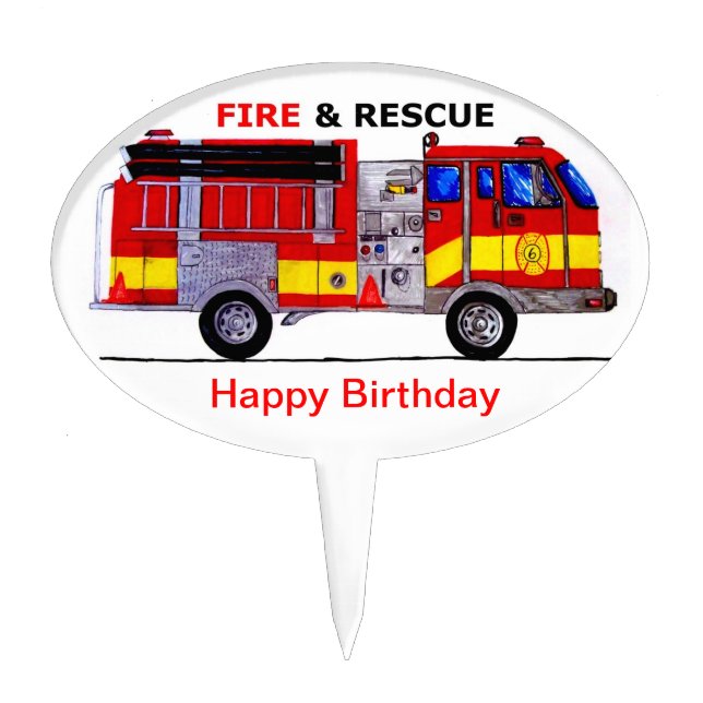 Happy Birthday Fire And Rescue Cake Topper (Front)