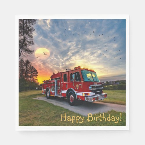 Happy Birthday Fire Engine Napkins