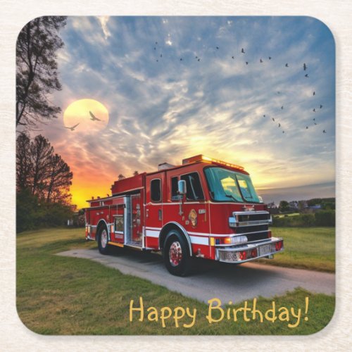 Happy Birthday Fire Engine Paper Coasters