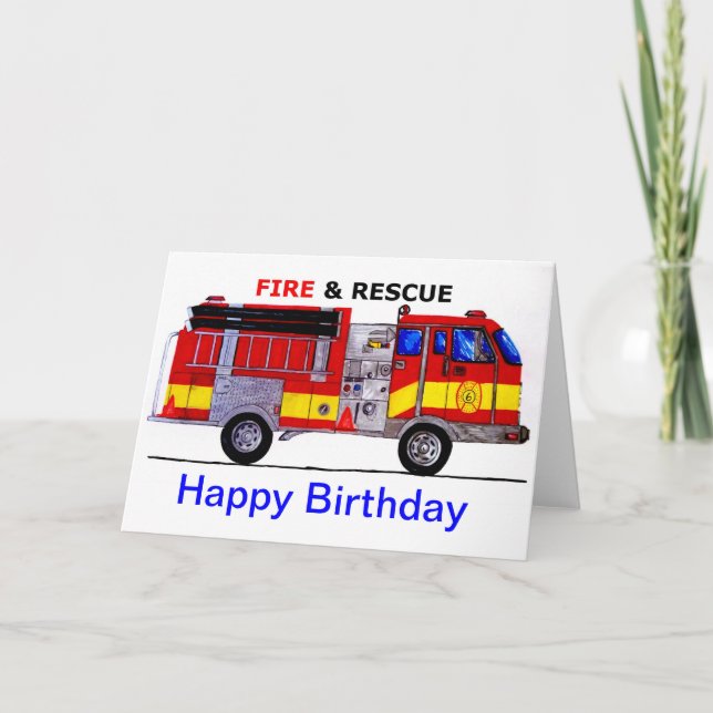 Happy Birthday Fire Truck Card (Front)