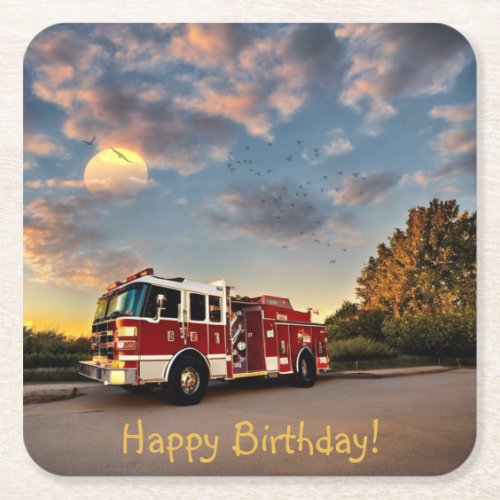 Happy Birthday Fire Truck Coasters