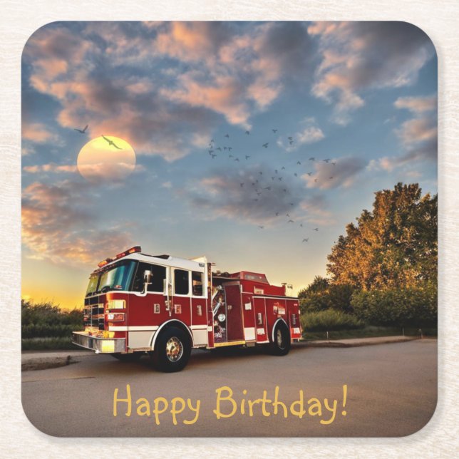 Happy Birthday Fire Truck Coasters (Front)