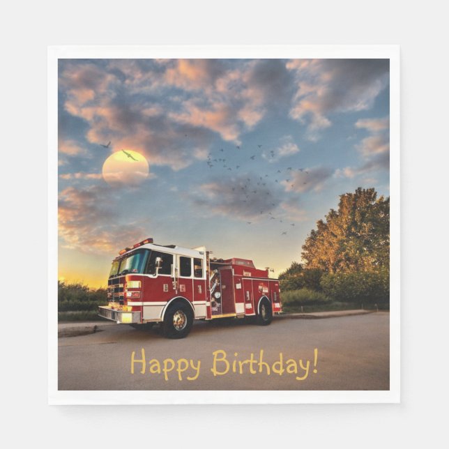 Happy Birthday Fire Truck Napkins (Front)