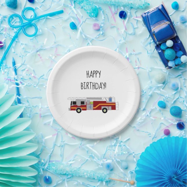Happy Birthday Firetruck Emergency Vehicle Paper Plates (Party)