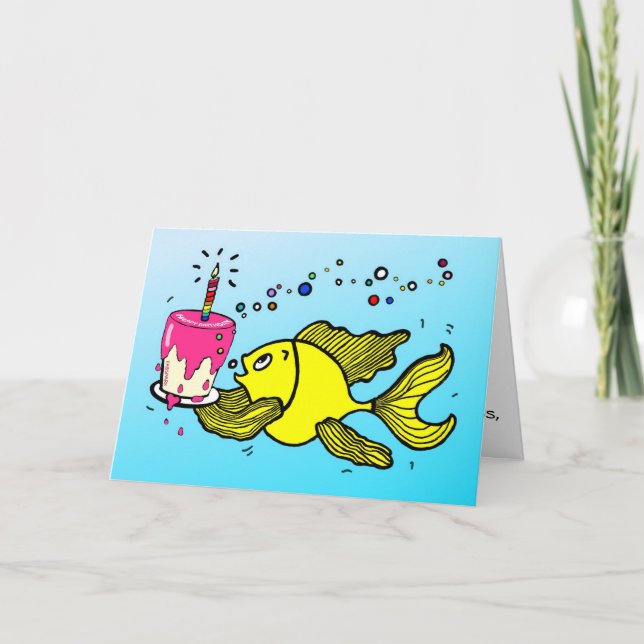 Happy Birthday Fish - funny cartoon Greeting Card (Front)