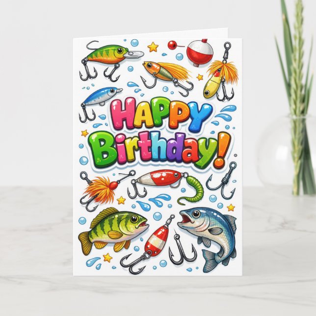 Happy Birthday Fishing Lures and Hooks Card (Front)