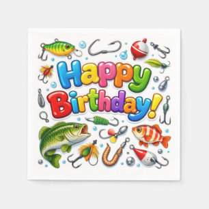 Happy Birthday Fishing Lures and Hooks Napkins