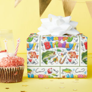 Happy Birthday Fishing Lures and Hooks Wrapping Paper