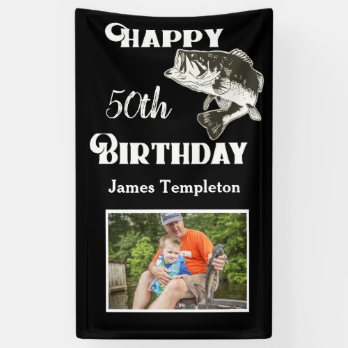 Happy Birthday Fishing Photo Name Father Mens Banner