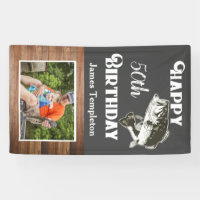Happy Birthday Fishing Photo Name Father Men's Banner