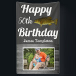 Happy Birthday Fishing Photo Name Father Men's Banner<br><div class="desc">Happy Birthday Bass Fishing Banner. Personalize the name and age on this banner and upload the perfect fishing photo to celebrate the person in your life who loves to go fishing. This banner features a smallmouth bass. Use the customize feature to make adjustments to the photo placement.</div>