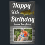 Happy Birthday Fishing Photo Name Father Men's Banner<br><div class="desc">Happy Birthday Bass Fishing Banner. Personalize the name and age on this banner and upload the perfect fishing photo to celebrate the person in your life who loves to go fishing. This banner features a smallmouth bass. Use the customize feature to make adjustments to the photo placement.</div>