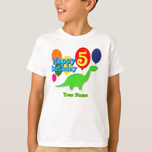 Happy Birthday Five Years Balloons Dino T_Shirt