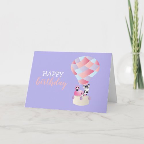 Happy Birthday Flamingo Zebra Hot Air Balloon Card