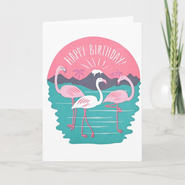 Happy Birthday Flamingos Letterpress Card (Front)