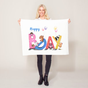 Happy Birthday Fleece Blanket Baby Bears Party
