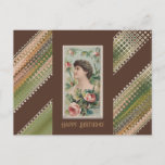 Happy Birthday Floral Beauties Moss Rose Postcard