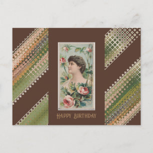 Happy Birthday Floral Beauties Moss Rose Postcard