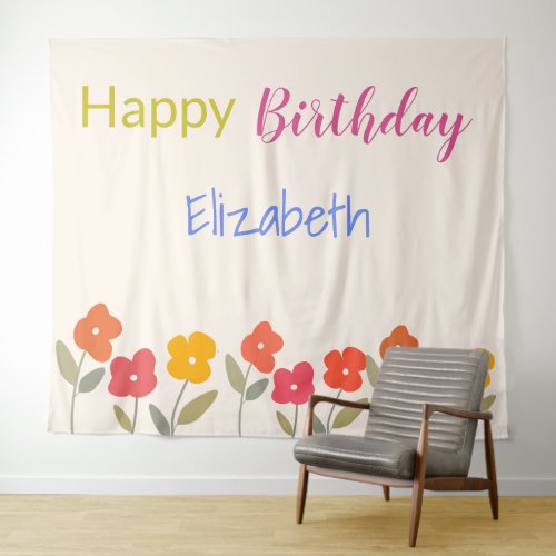 Happy Birthday Floral Blooms custom name   Tapestry