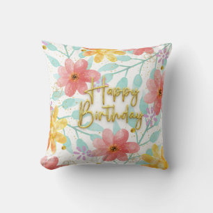Happy Birthday floral botanical Elegant Template Throw Pillow
