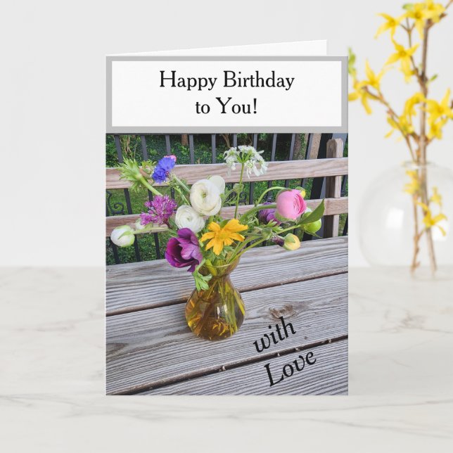Happy Birthday Floral Bouquet Balloons Card (Yellow Flower)