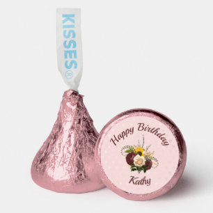 Happy Birthday Floral Bouquet on Pink with Name Hershey®'s Kisses®