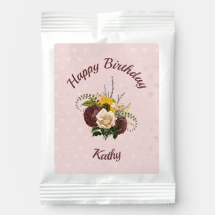 Happy Birthday Floral Bouquet on Pink with Name Margarita Drink Mix