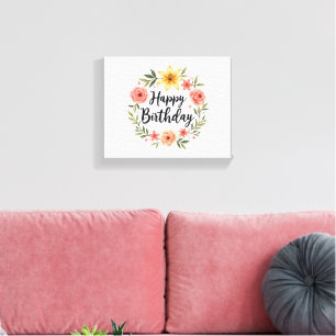 Happy Birthday Floral Canvas Print