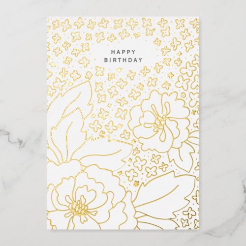 Happy birthday floral design foil holiday card