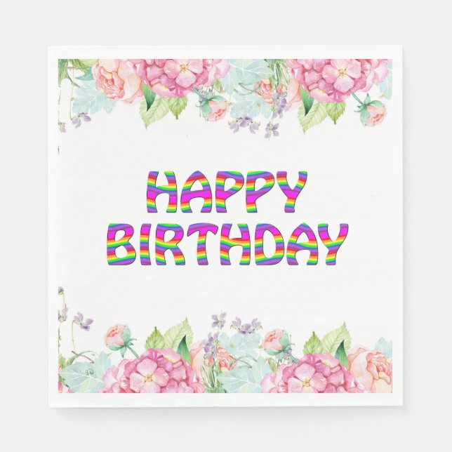 Happy Birthday floral design Napkins (Front)