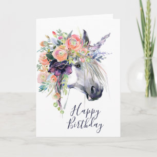 Happy Birthday Floral Dressed Unicorn Card