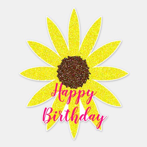 Happy Birthday Floral Flower Yellow Sunflower Pink Sticker
