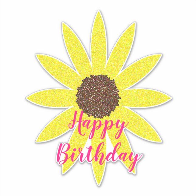 Happy Birthday Floral Flower Yellow Sunflower Pink Sticker (Front)