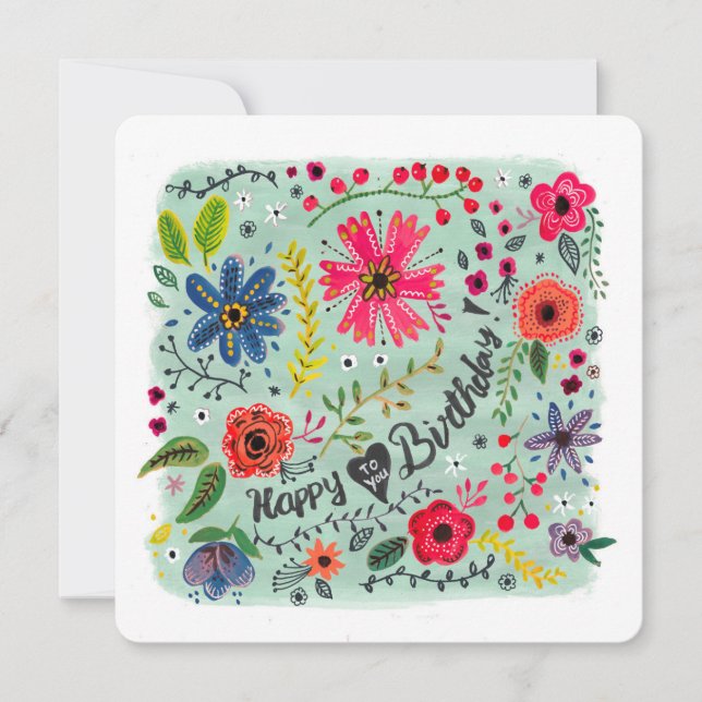 Happy Birthday Floral Flowers | Greeting card (Front)