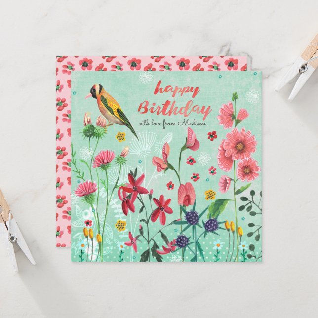 Happy Birthday Floral Flowers | Greeting card (Front/Back In Situ)