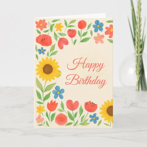 Happy Birthday Floral For Her Greeting  Card