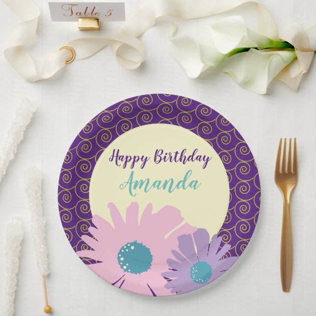 Happy Birthday Floral Garden  Paper Plates (Wedding)