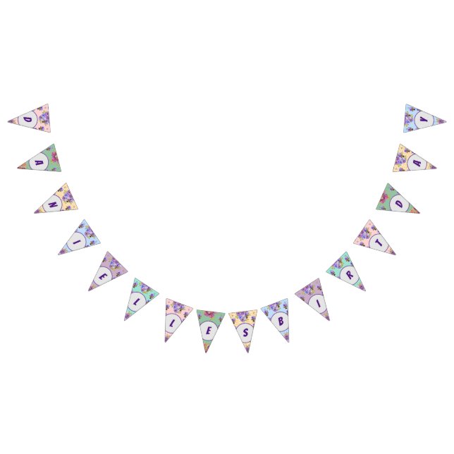 Happy Birthday Floral Girls Name Party Bunting Flags (All)