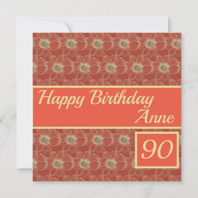 Happy Birthday Floral Gold Maroon Custom Card (Front)