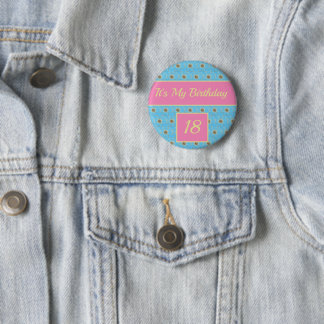 Happy Birthday Floral gold/ Pink/ Blue design Button