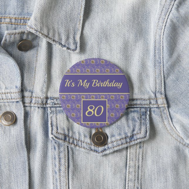 Happy Birthday Floral gold purple design  Button (In Situ)
