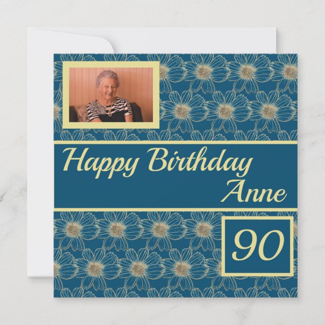Happy Birthday Floral gold Teal design Custom Card (Front)