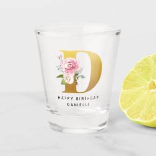 Happy Birthday Floral Monogram Personalized Name Shot Glass